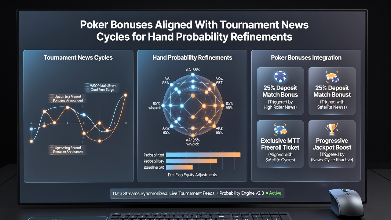 Detailed view of poker tournament bracket overlaid with probability tables and bonus terms