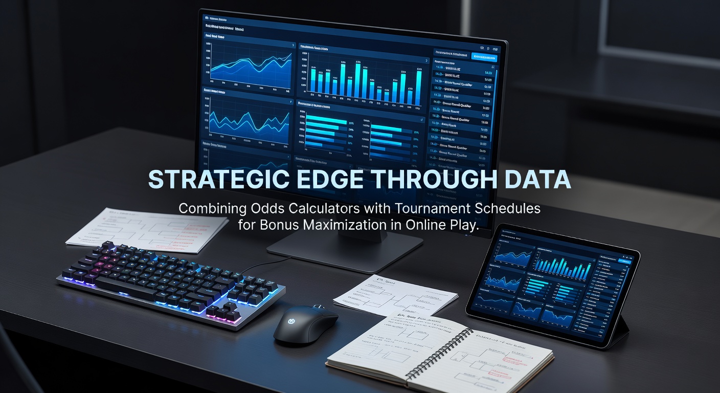 Poker player reviewing odds calculator alongside tournament schedule on a digital interface